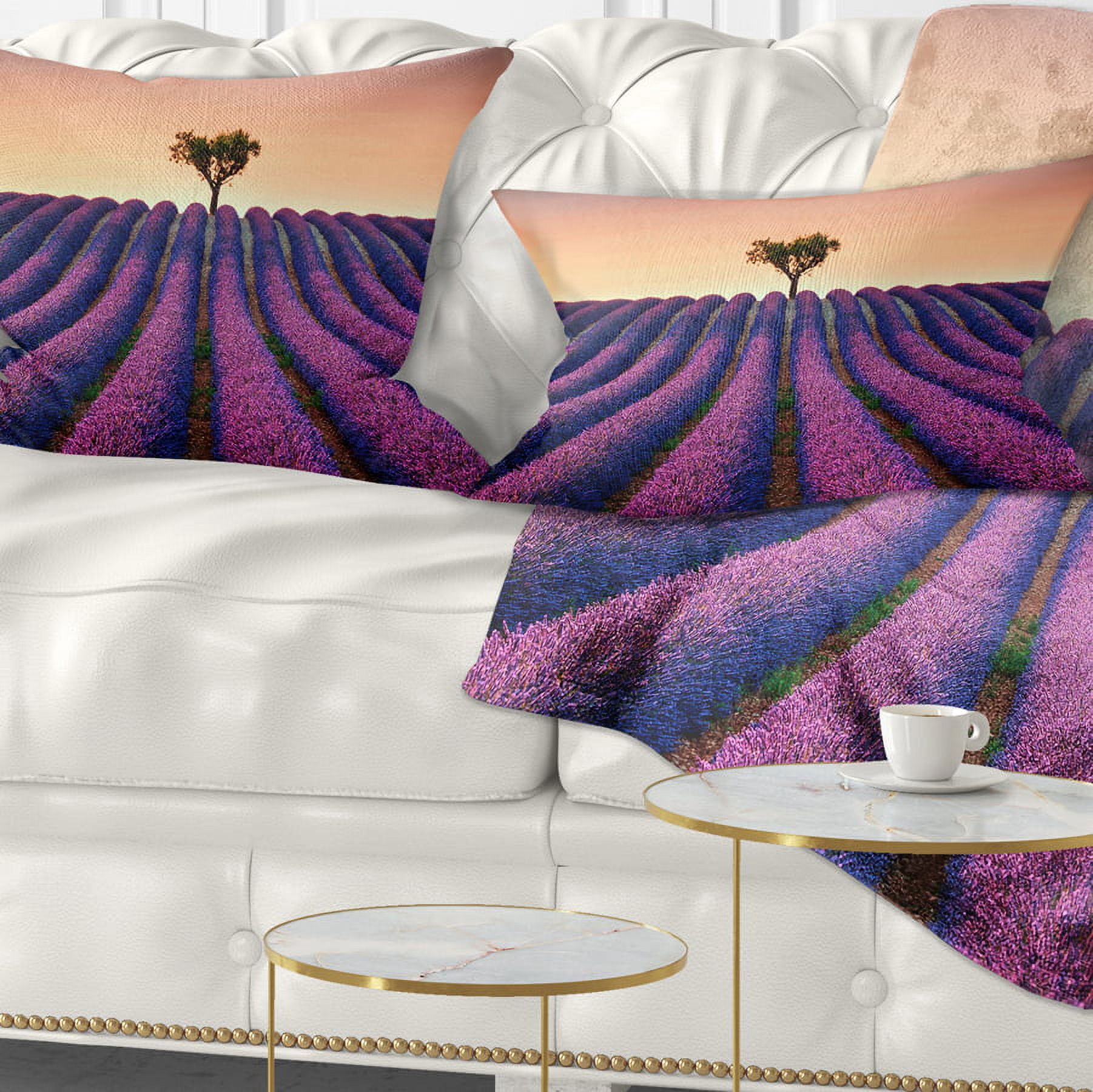 Designart Lavender and Lonely Tree Uphill - Landscape Photography Throw Pillow - 12x20