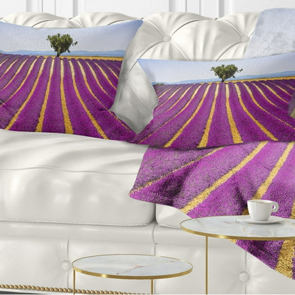 Designart Lavender and Lonely Tree Uphill - Landscape Wall Throw Pillow - 12x20