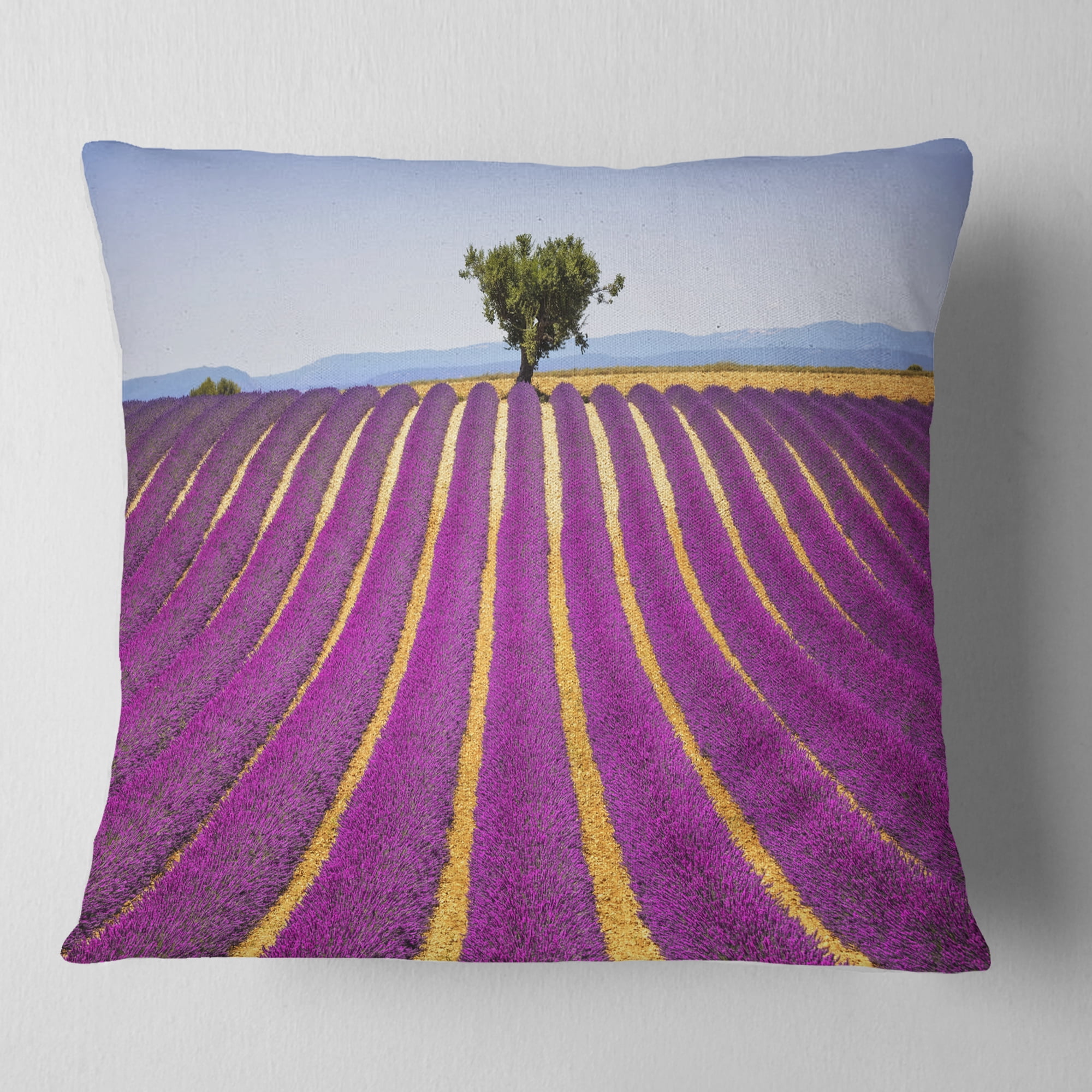 Designart Lavender and Lonely Tree Uphill - Landscape Wall Throw Pillow - 18x18