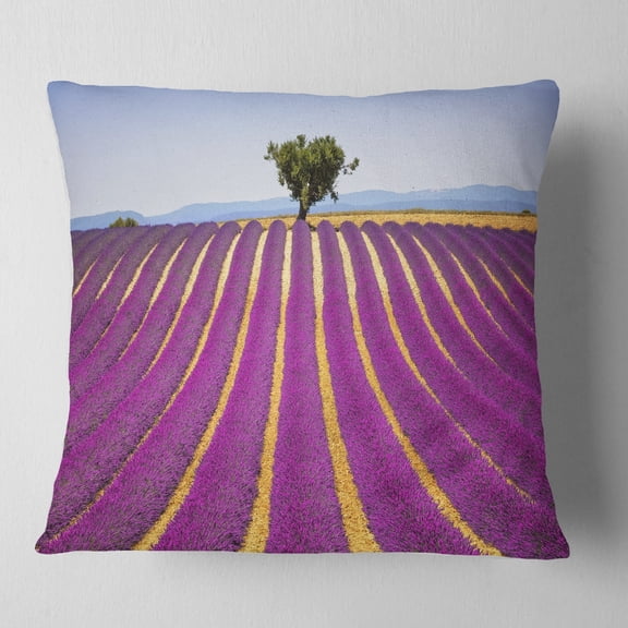 Designart Lavender and Lonely Tree Uphill - Landscape Wall Throw Pillow - 18x18