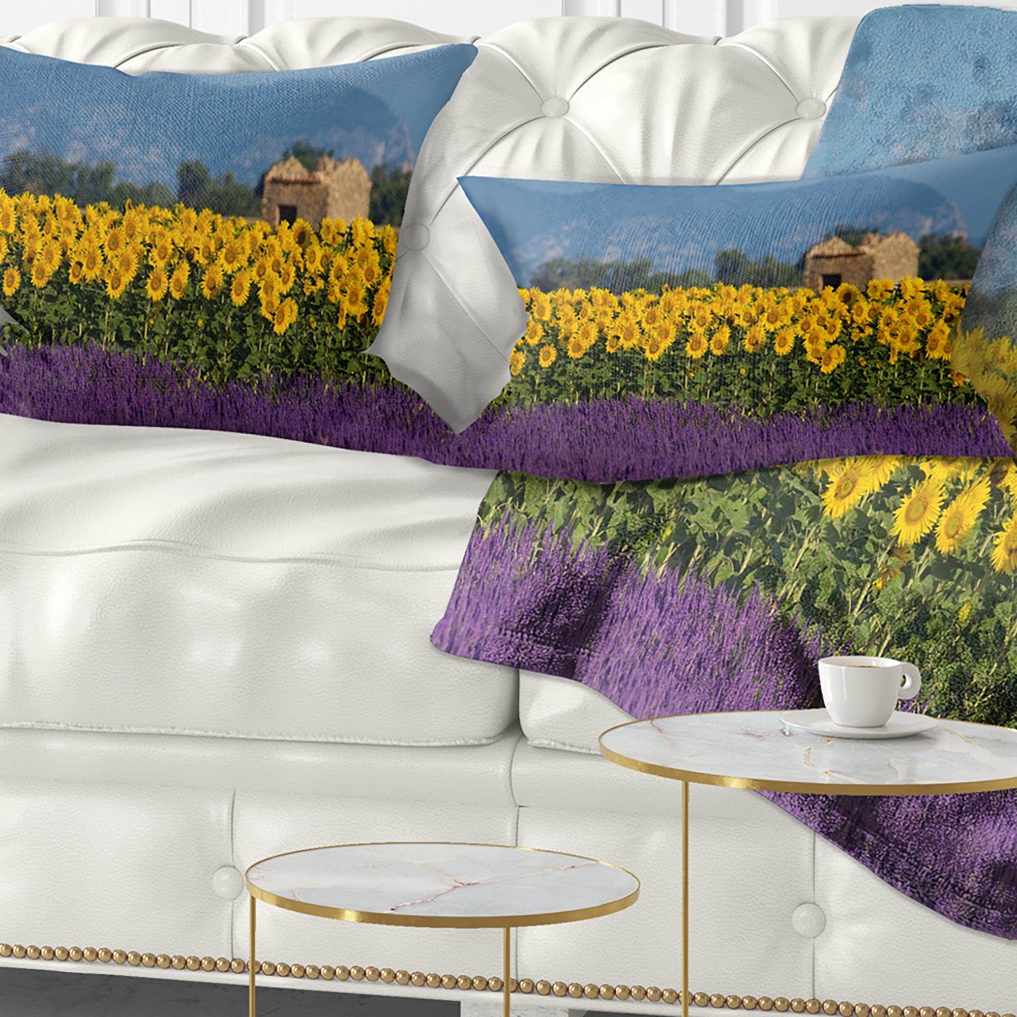 Designart Lavender and Sunflower in Provence - Floral Throw Pillow - 12x20
