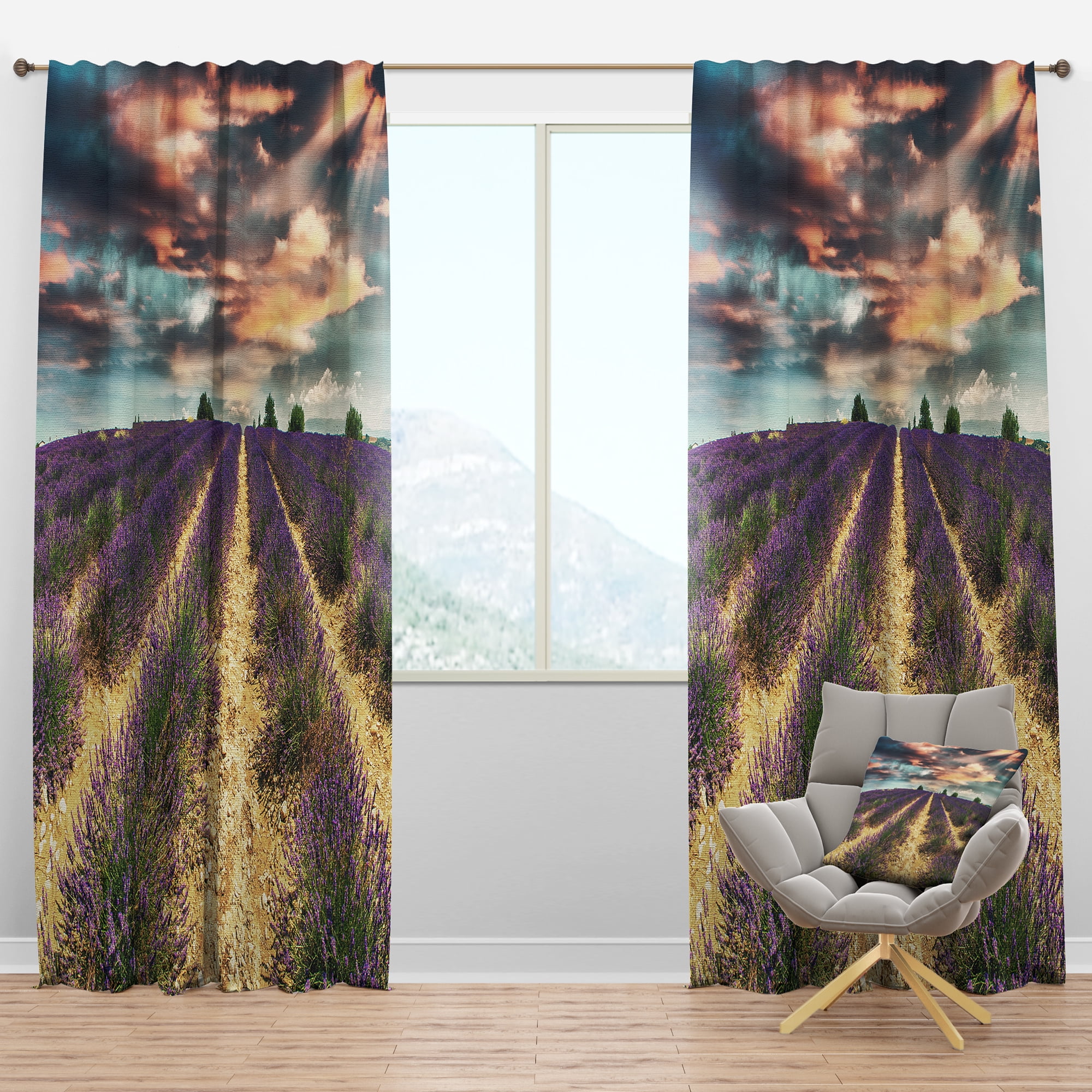 Designart 'Lavender meadows in Provence' Floral Blackout Curtain Panel