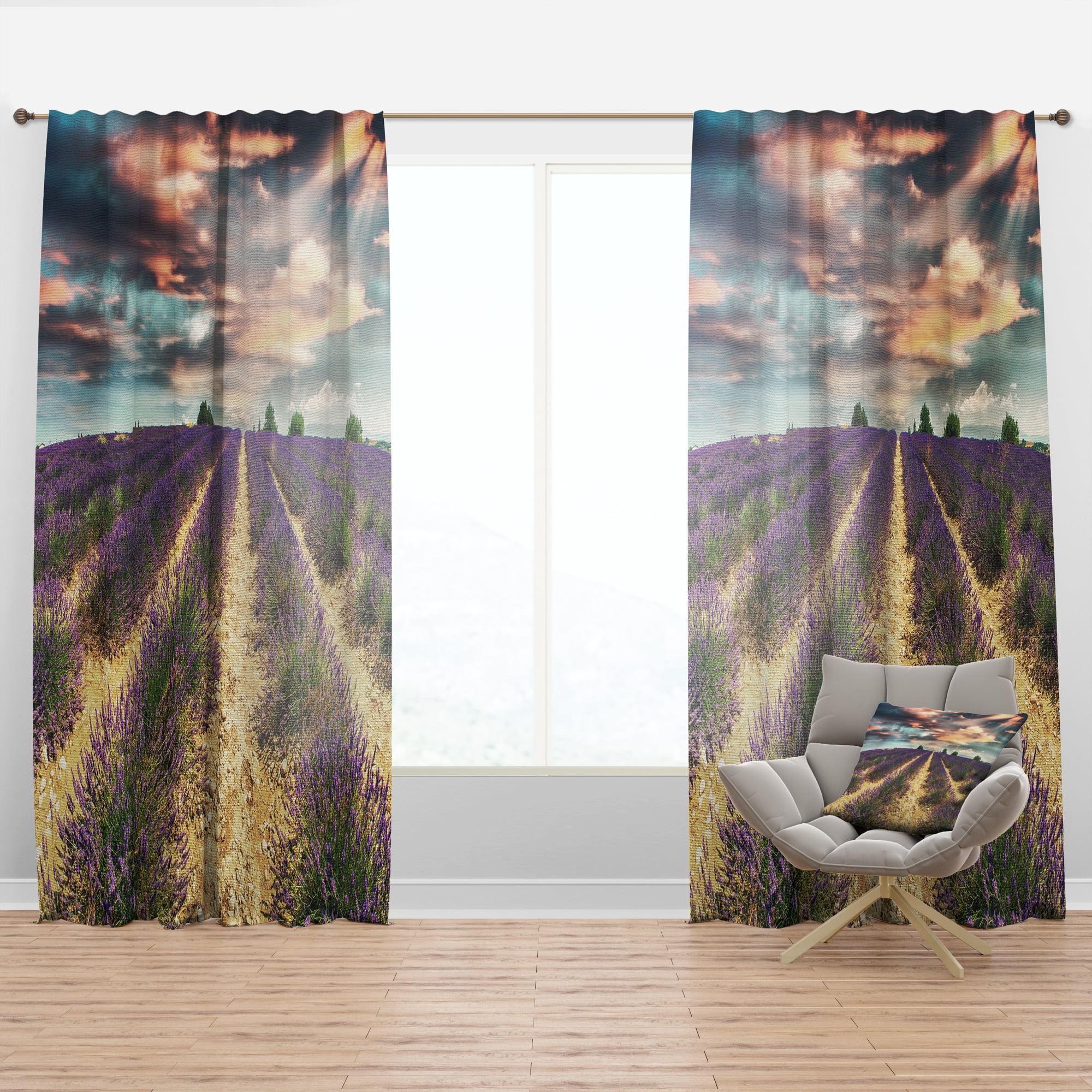 Designart 'Lavender meadows in Provence' Floral Curtain Panel