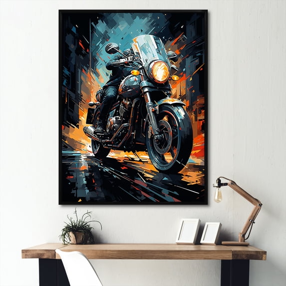 Designart "Lavish Classic Motorcycle" Motorcycle Floater Framed Wall Decor