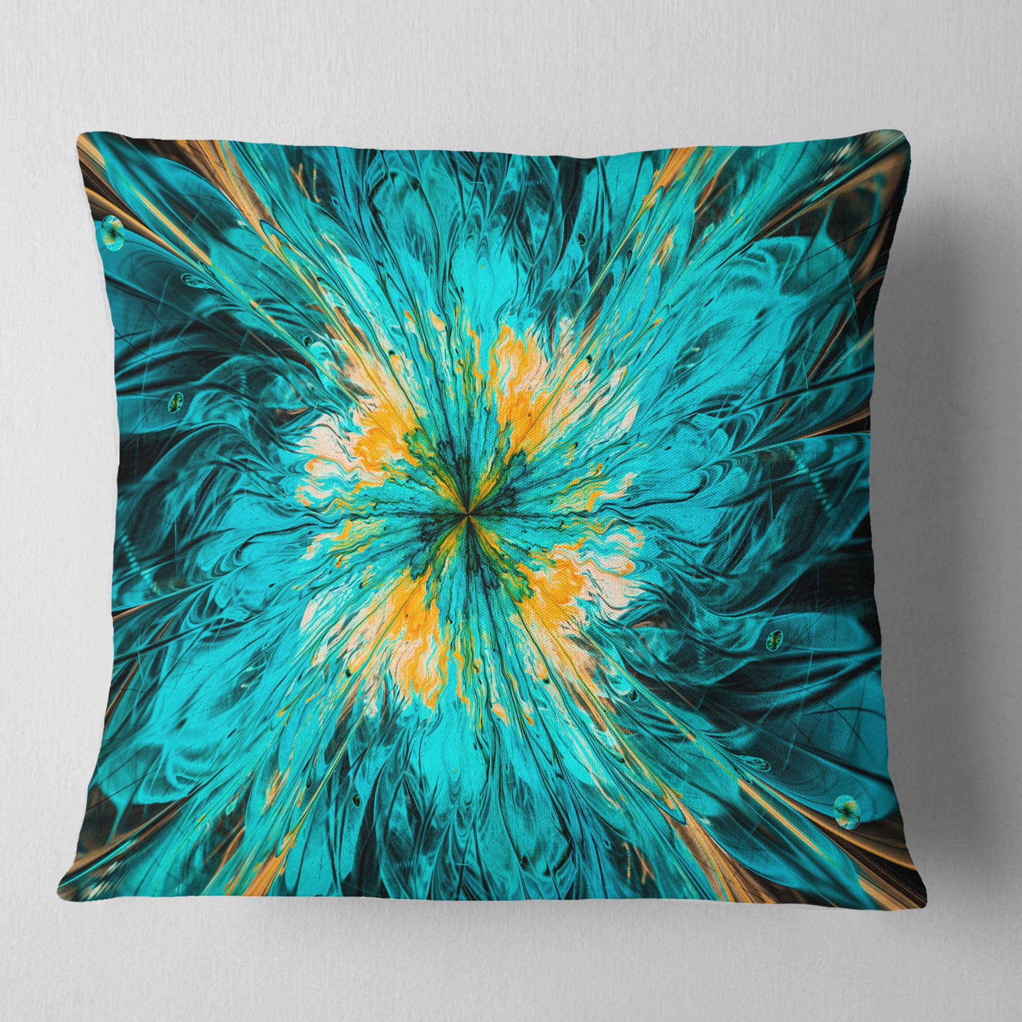 Designart Layered Blue Fractal Flower Petals - Floral Throw Pillow - 16x16