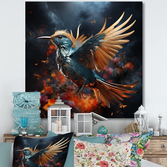 Designart "Layered Textures Form Mixed Media Heavens I" Animals Bird Canvas Art Print