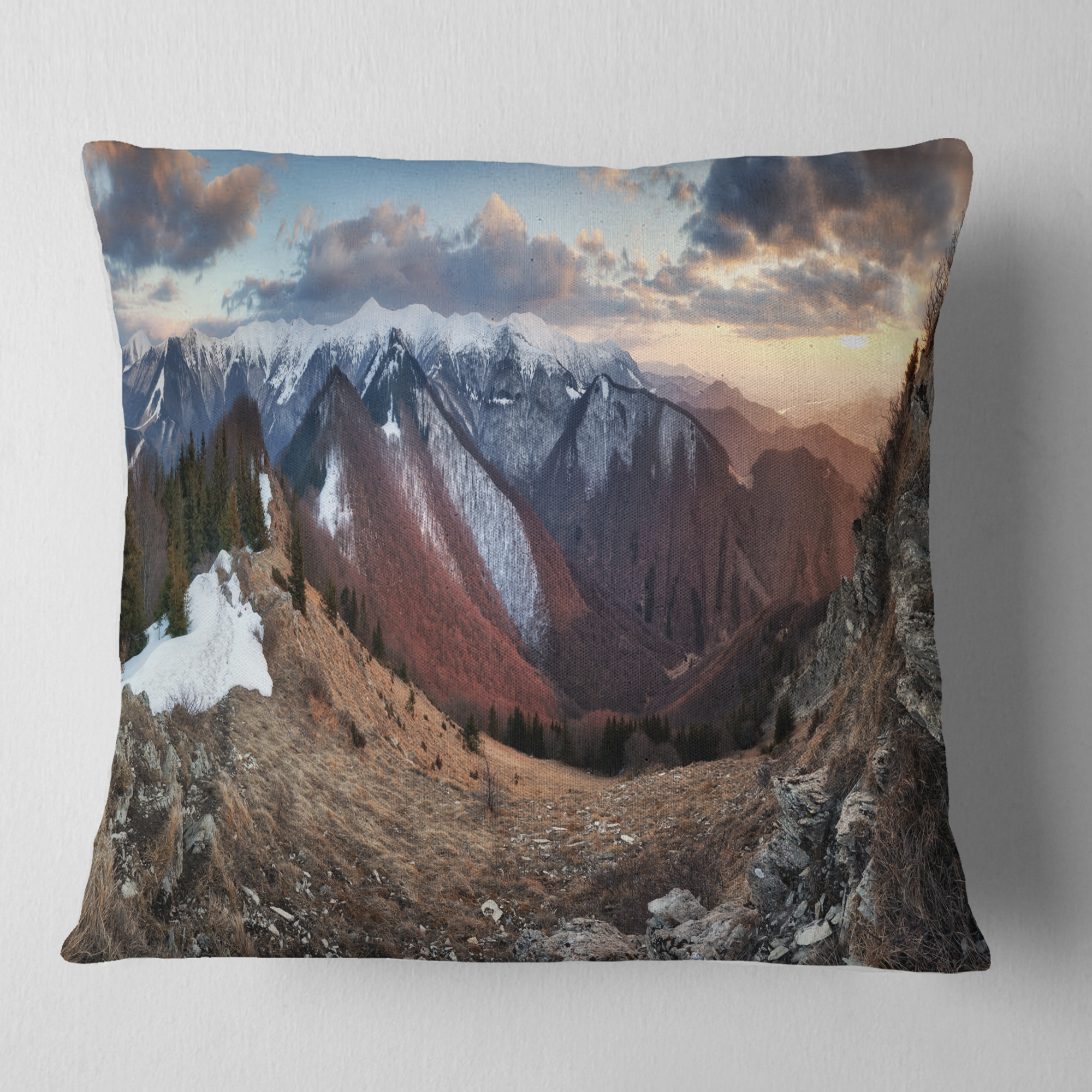 Designart Layers of Foggy Hills Panorama - Landscape Printed Throw Pillow - 16x16