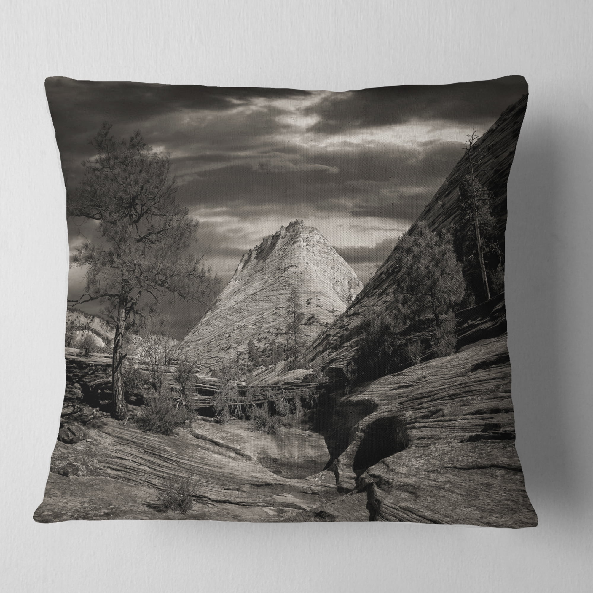 Designart Layers of Red Rock Black and White - Landscape Printed Throw Pillow - 18x18