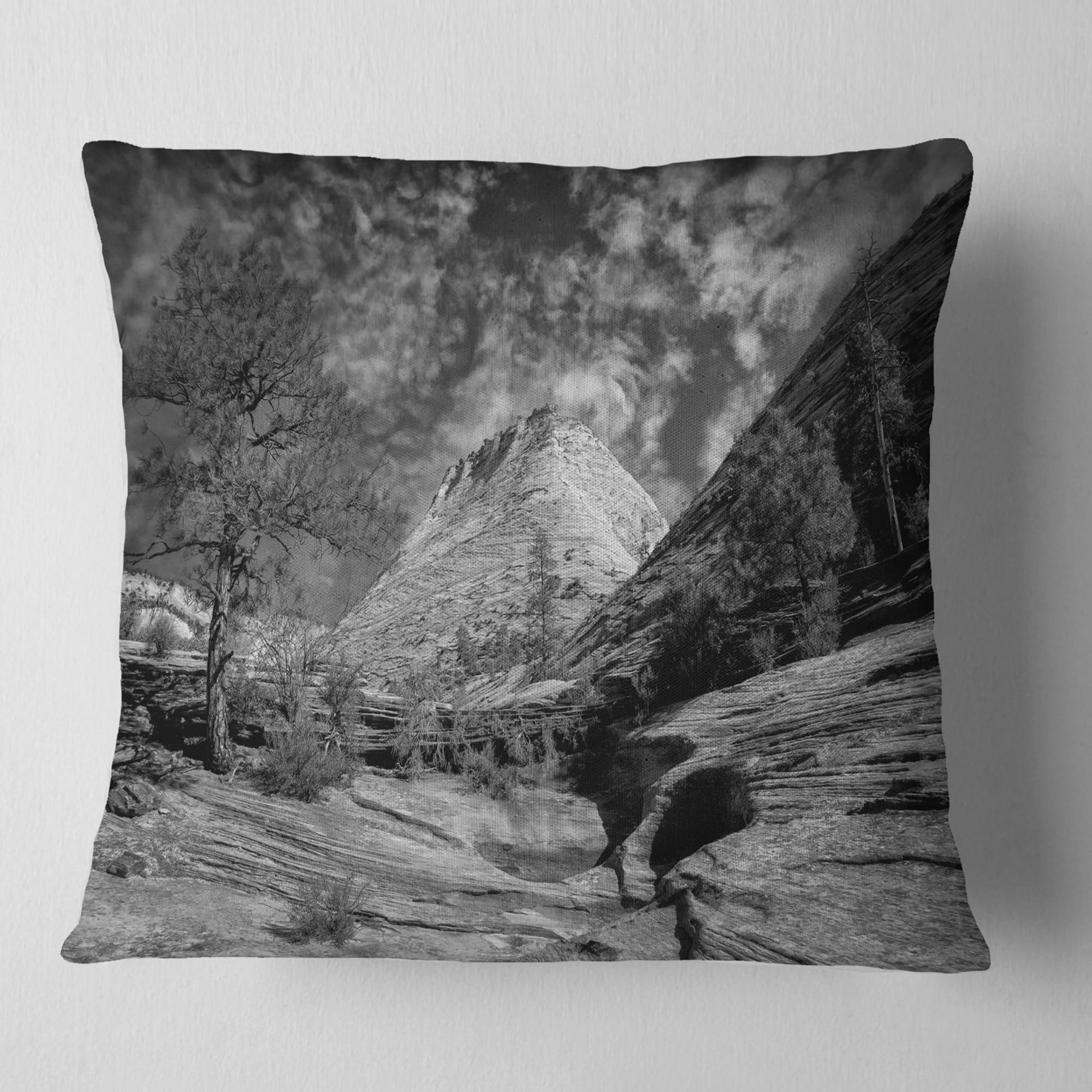 Designart Layers of Red Rock Gray with Clouds - Landscape Printed Throw Pillow - 16x16