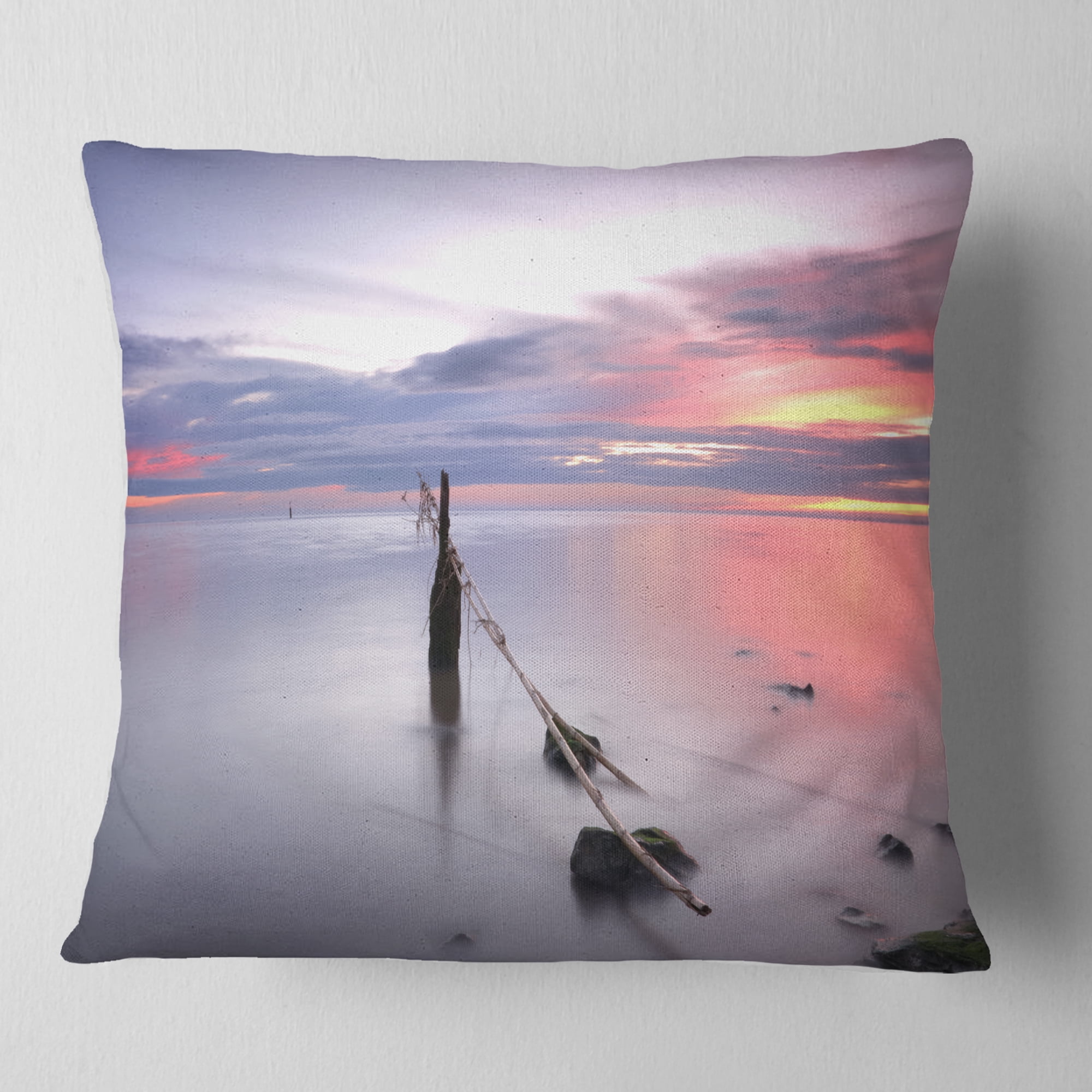 Designart Lazy River at River Tejo Sacavem - Seashore Throw Pillow - 16x16