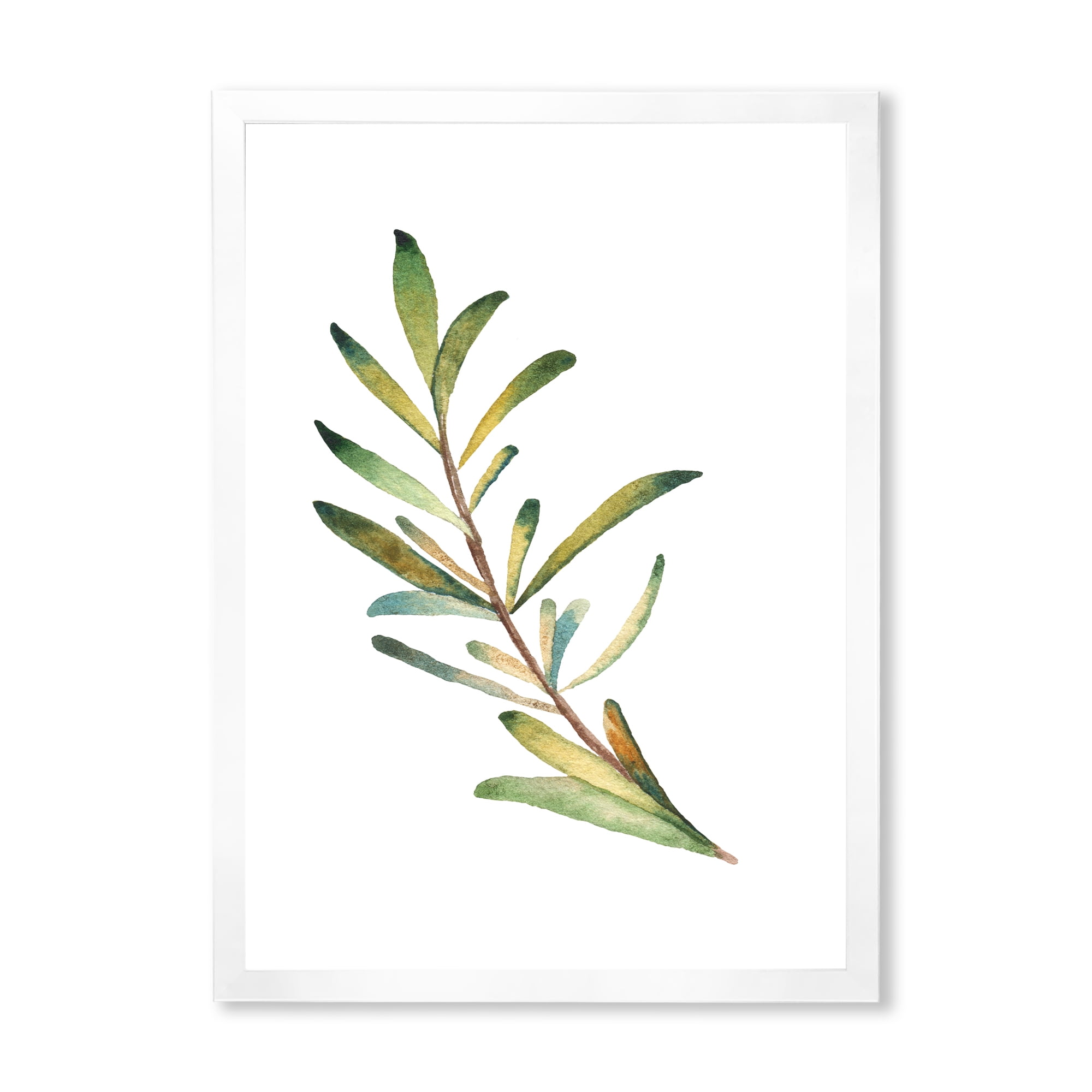 Designart 'Leaf Rosemary Branch on White' Traditional Framed Art Print