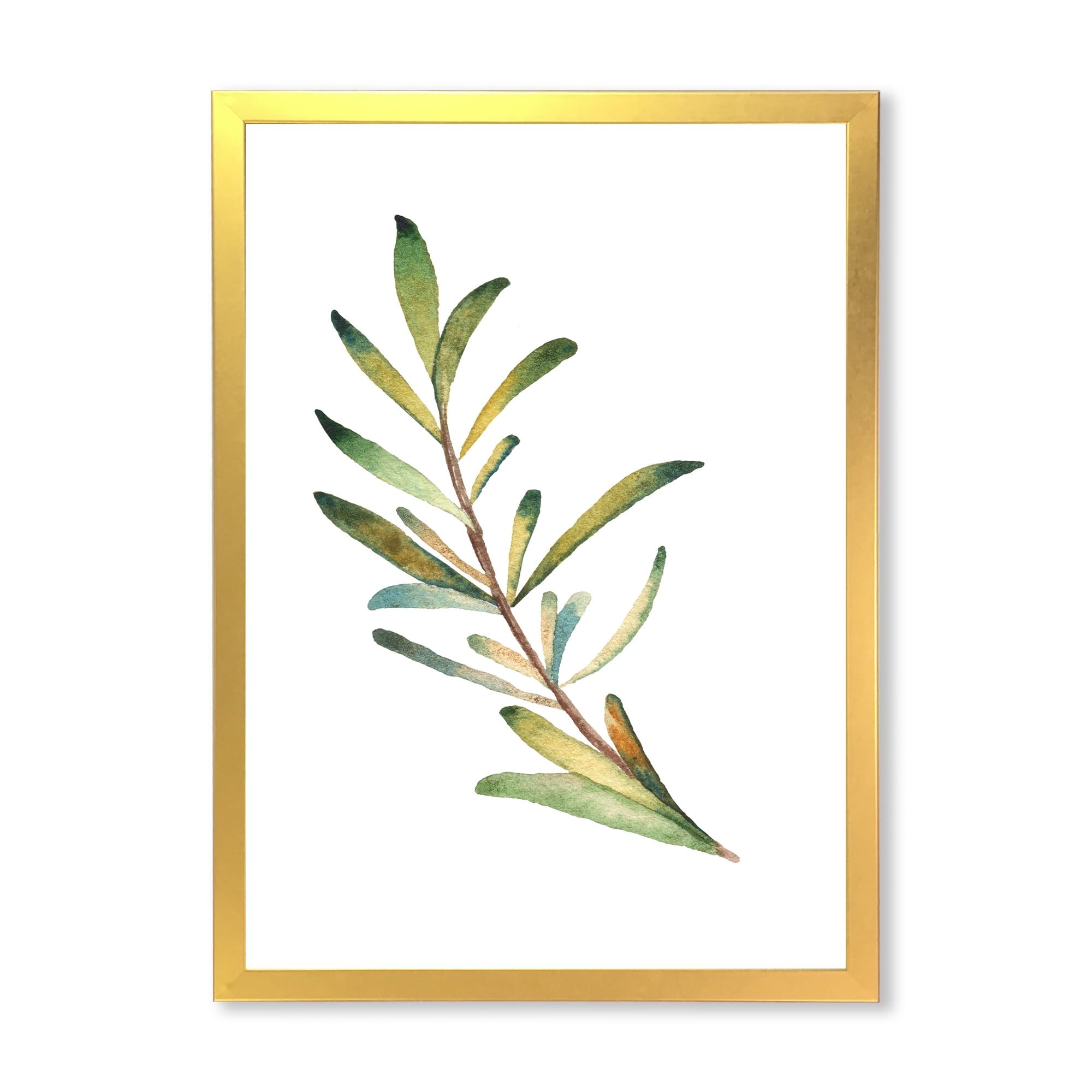 Designart 'Leaf Rosemary Branch on White' Traditional Framed Art Print