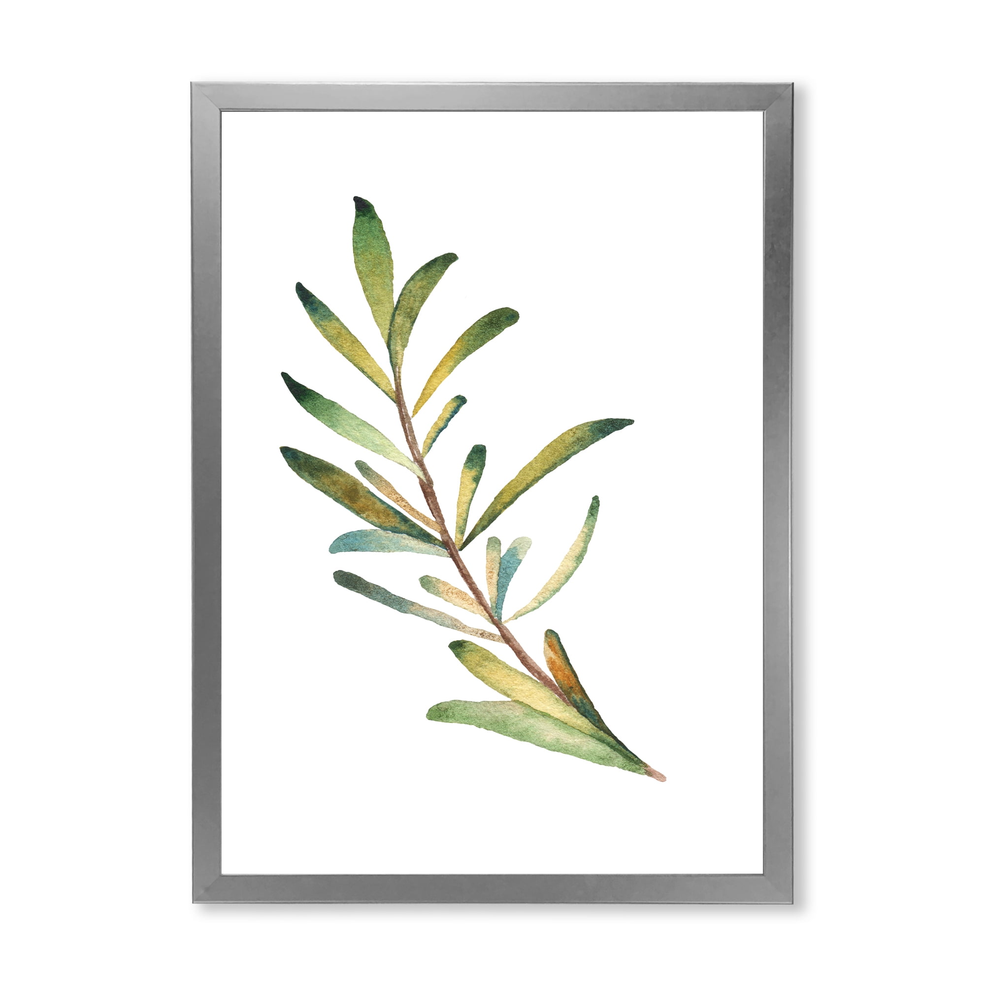 Designart 'Leaf Rosemary Branch on White' Traditional Framed Art Print