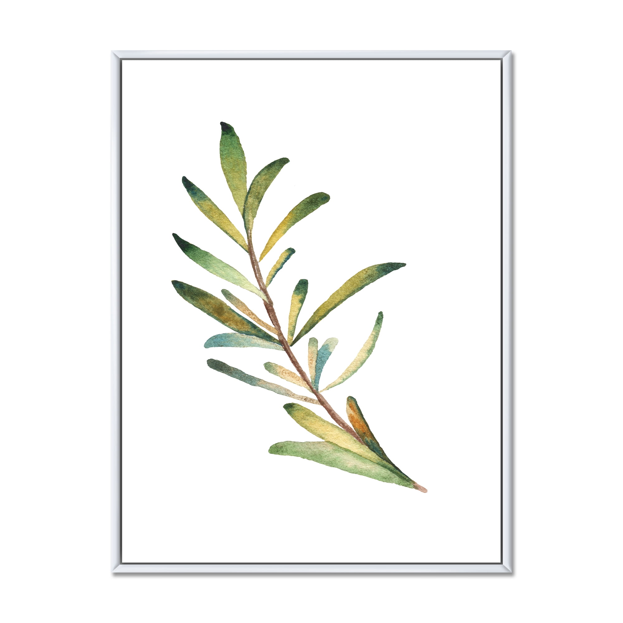 Designart 'Leaf Rosemary Branch on White' Traditional Framed Canvas Wall Art Print