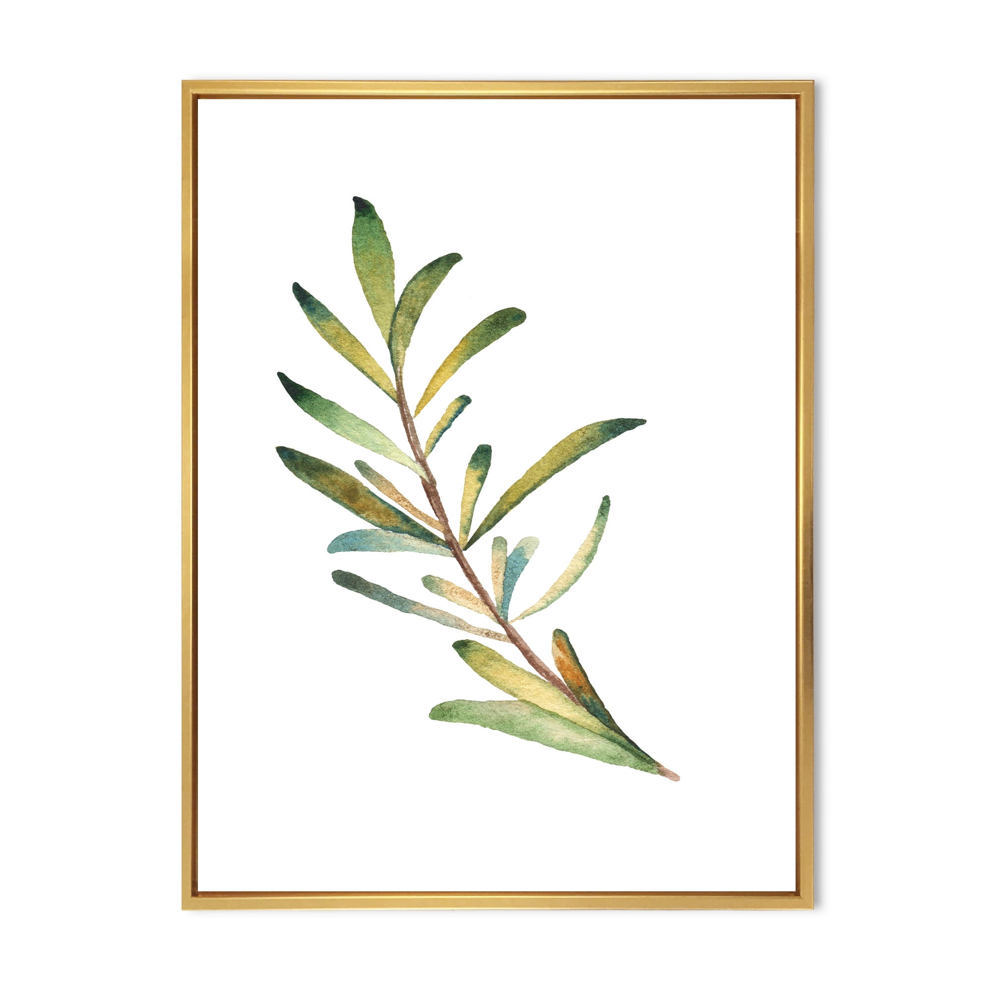 Designart 'Leaf Rosemary Branch on White' Traditional Framed Canvas Wall Art Print