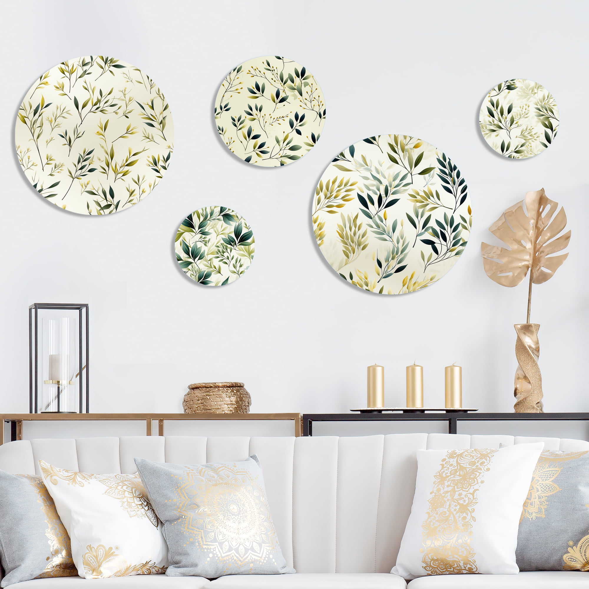Zen Leaves Green and White Metal Wall Art Set