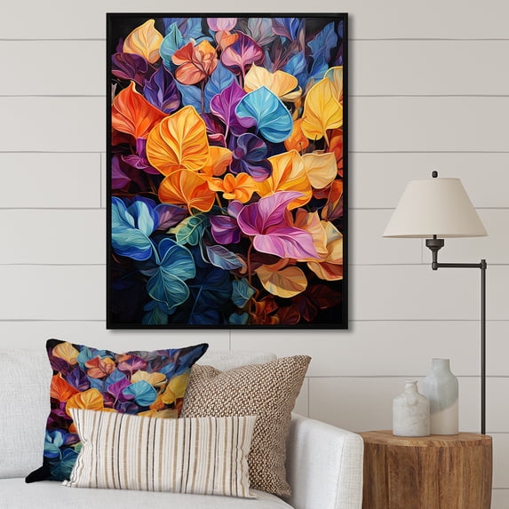 Designart "Leaves Of Luminous Colors" Leaves Floater Framed Canvas Art Print