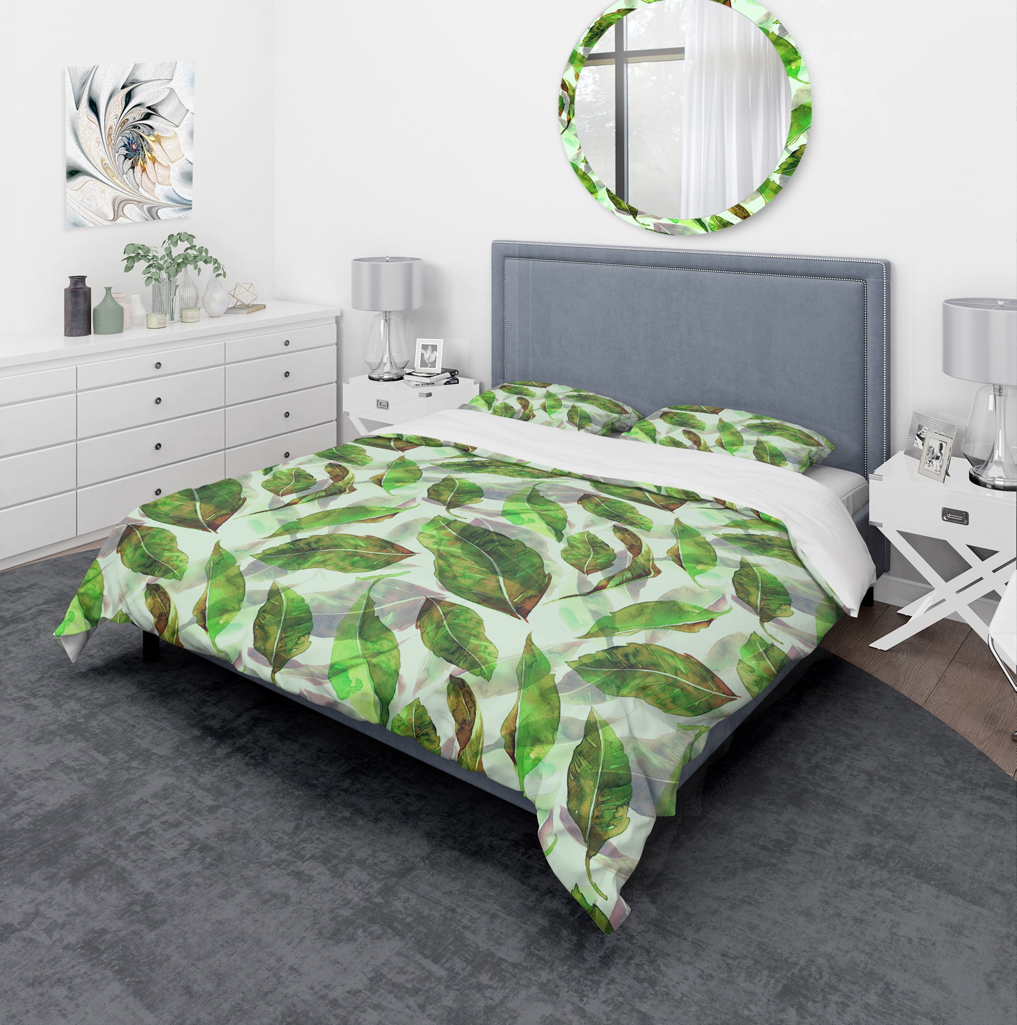 Designart 'Leaves Pattern' Modern & Contemporary Duvet Cover Set