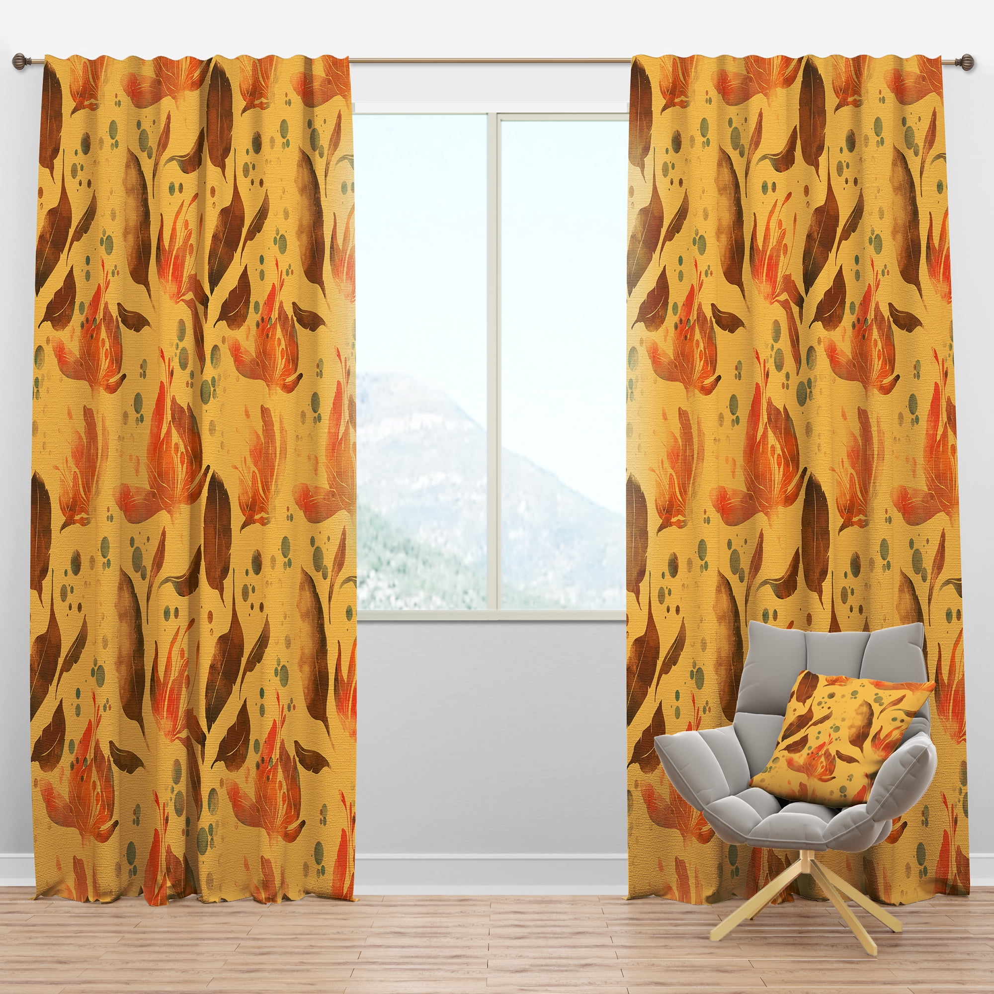 Designart 'Leaves Tea and Flowers' Bohemian & Eclectic Blackout Curtain Panel