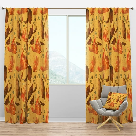 Designart 'Leaves Tea and Flowers' Bohemian & Eclectic Blackout Curtain Panel