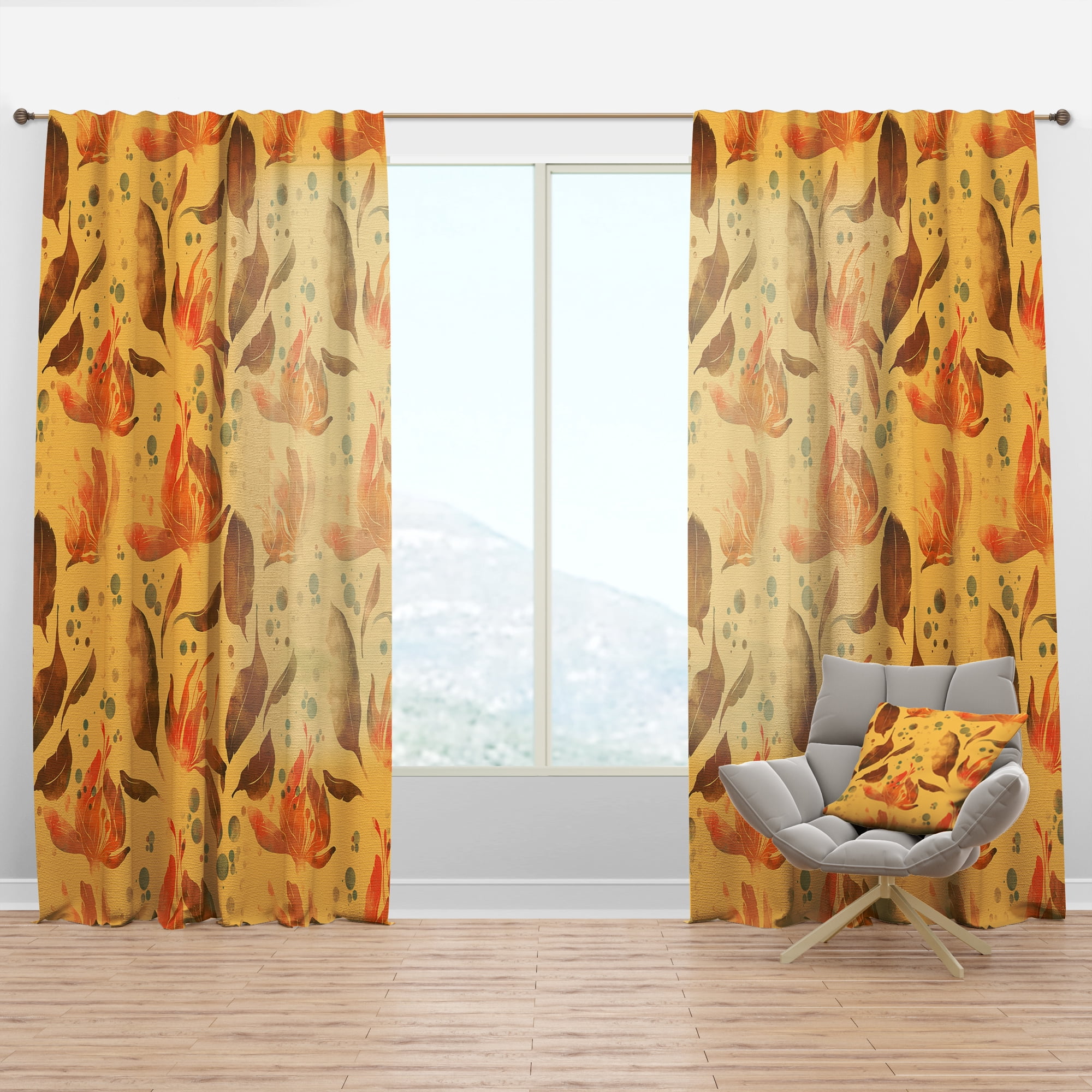 Designart 'Leaves Tea and Flowers' Bohemian & Eclectic Curtain Panel