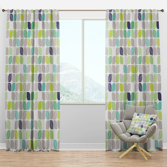 Designart 'Leaves With Geometric Pattern' Mid-Century Modern Blackout Curtain Panel