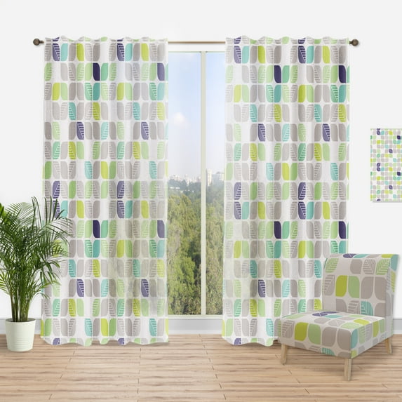 Designart 'Leaves With Geometric Pattern' Mid-Century Modern Curtain Panel