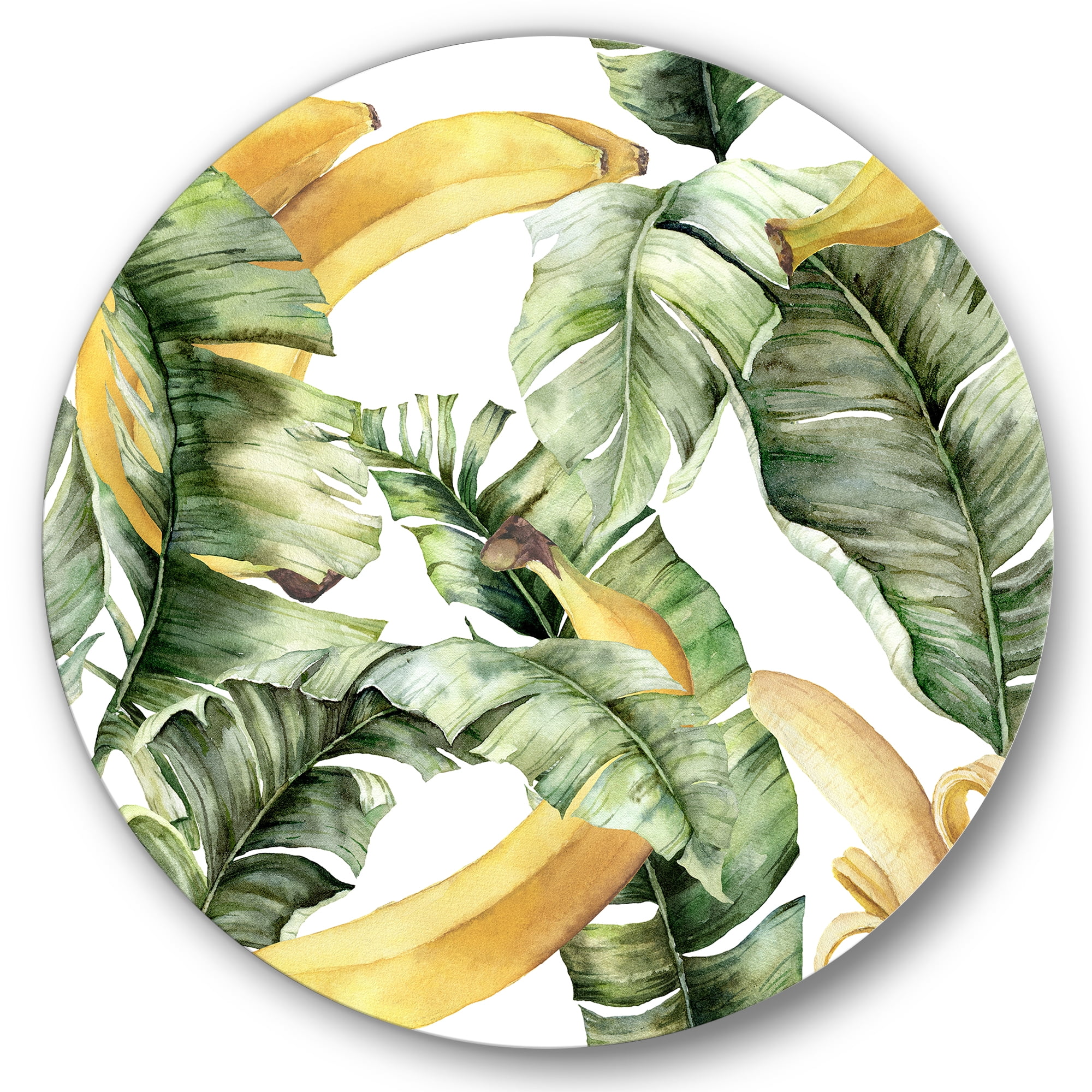 Designart 'Leaves With Ripe Bananas' Nautical & Coastal Circle Metal Wall Art 11x11 - Disc of 11