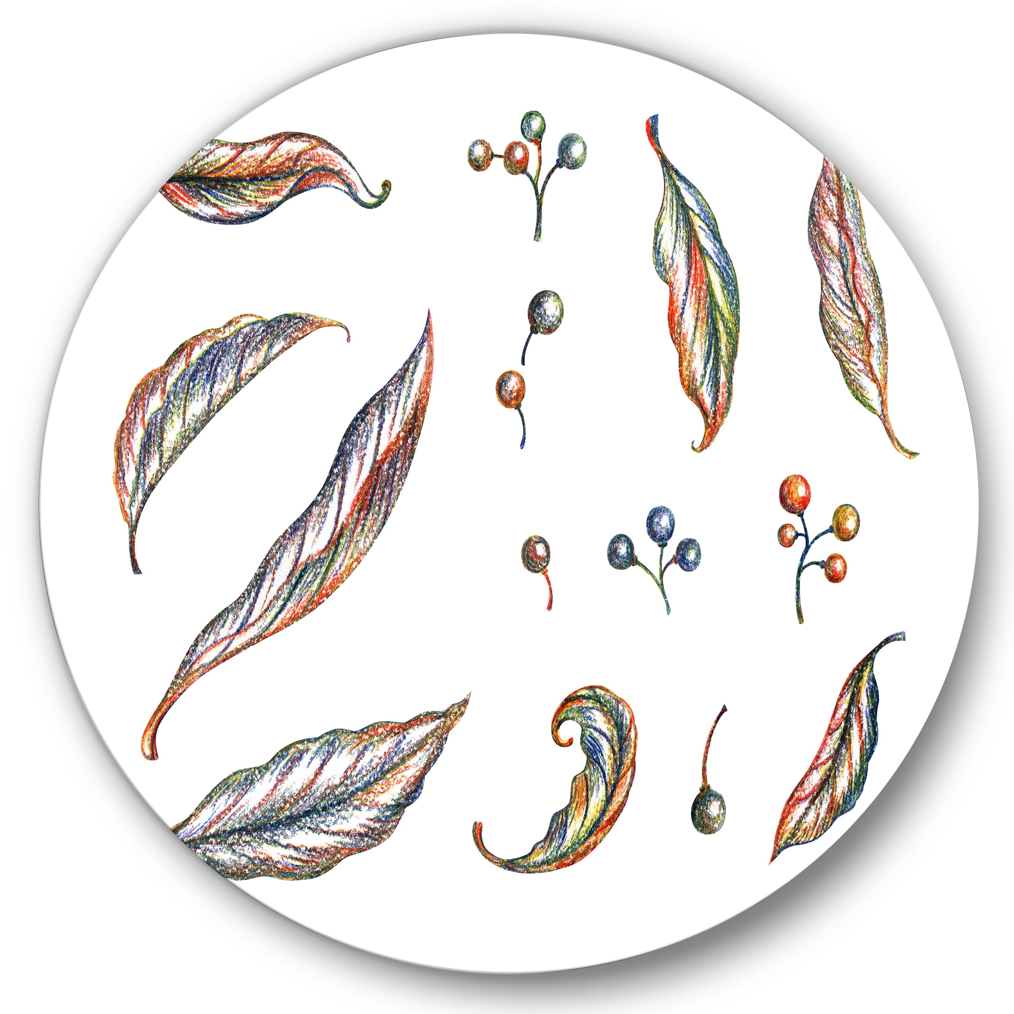 Designart 'Leaves and Berries Of Wild Grapes' Bohemian & Eclectic Circle Metal Wall Art 29x29 - Disc of 29