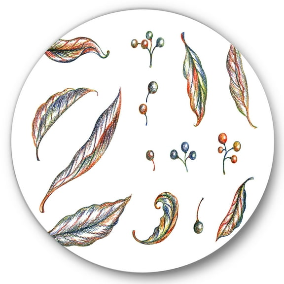 Designart 'Leaves and Berries Of Wild Grapes' Bohemian & Eclectic Circle Metal Wall Art 36x36 - Disc of 36