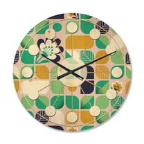 Designart 'Leaves and Flowers With Geometric Pattern' Mid-Century Modern Wood Wall Clock