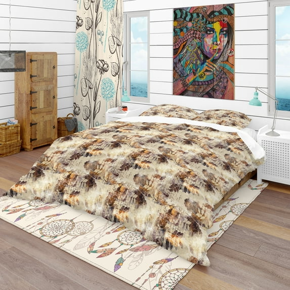 Designart 'Leaves and Spots Pattern' Modern & Contemporary Duvet Cover Set