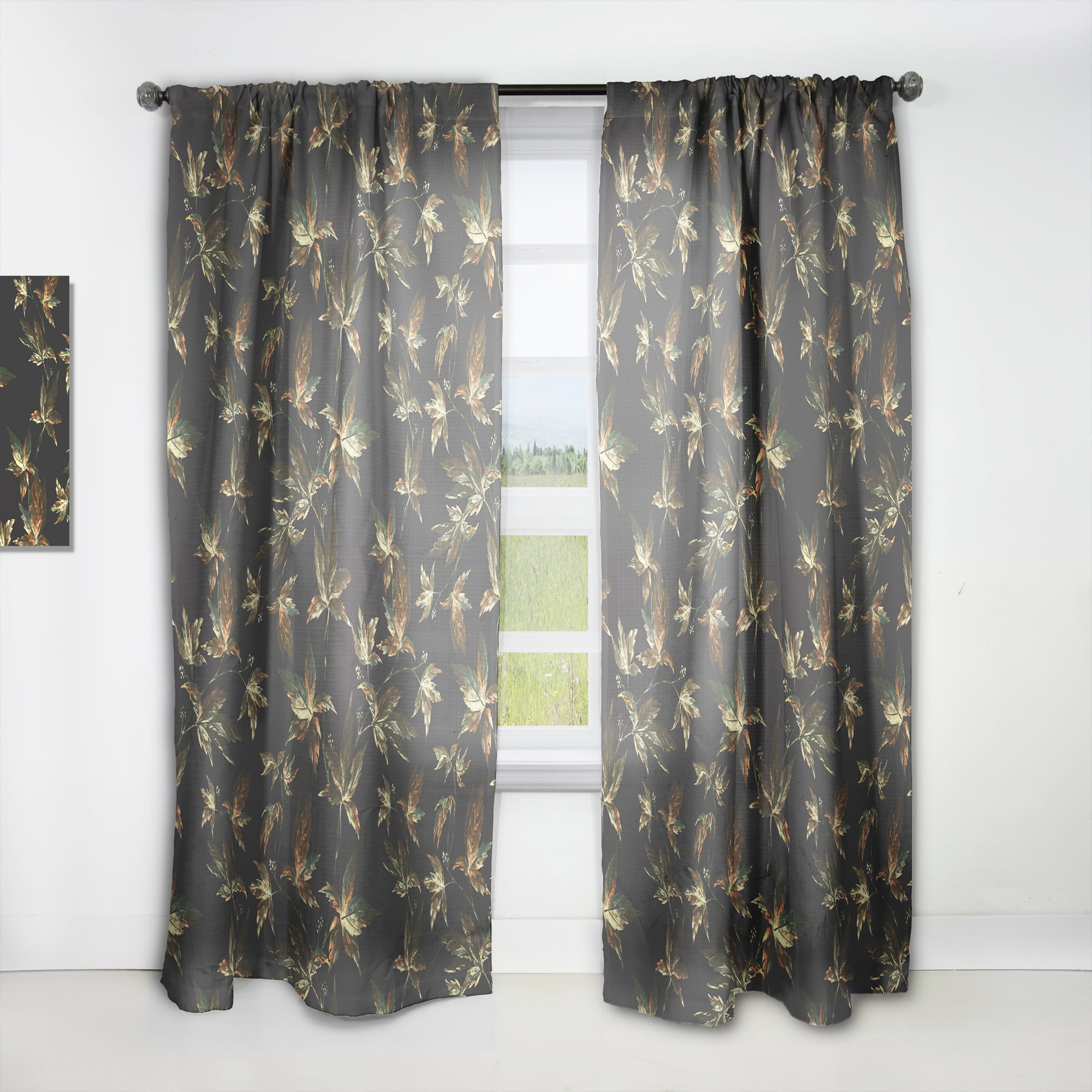 Designart 'Leaves on Black' Traditional Curtain Panel