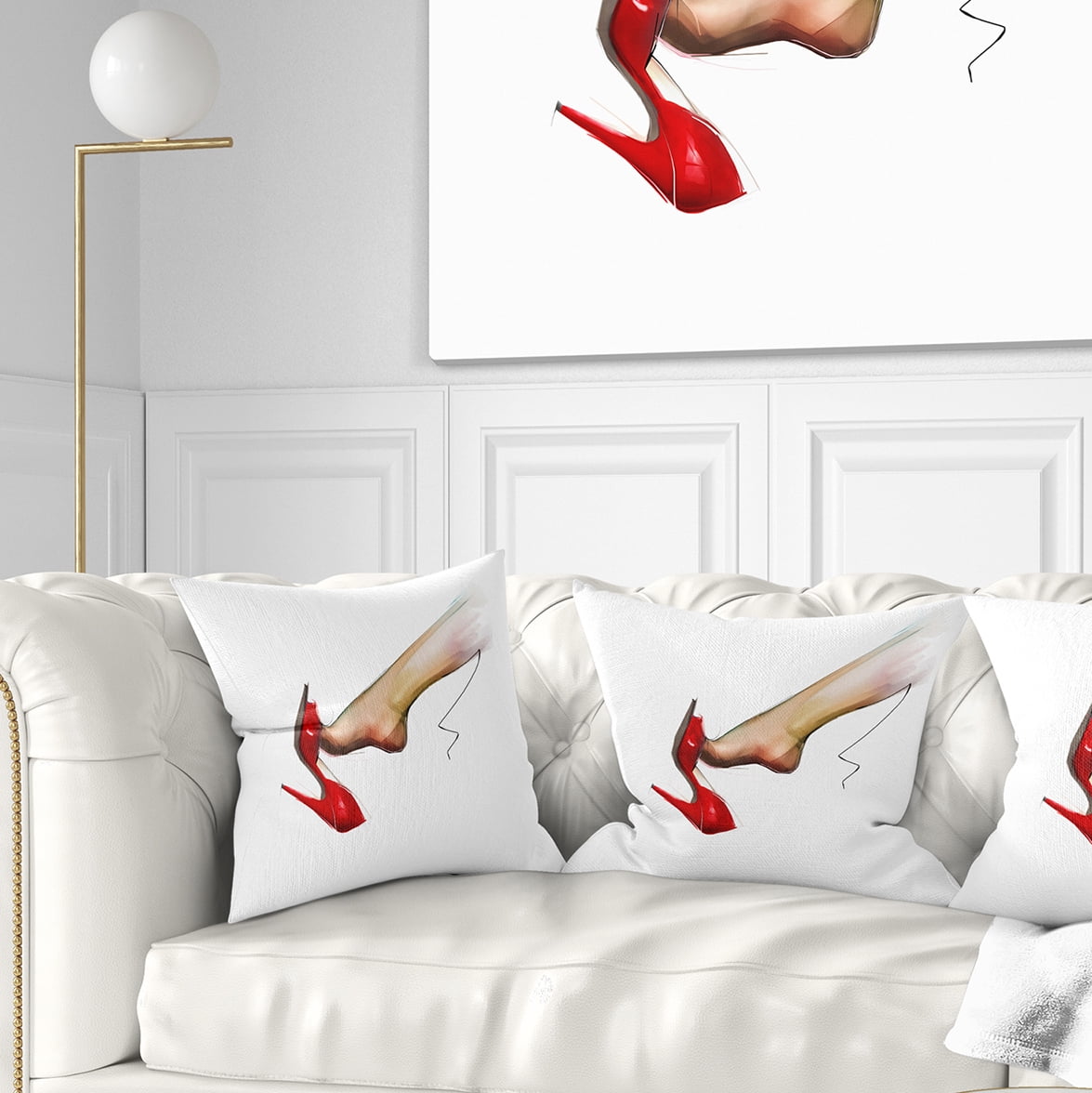 Designart Leg Wearing High Heel Red Shoe - Abstract Portrait Throw Pillow - 18x18