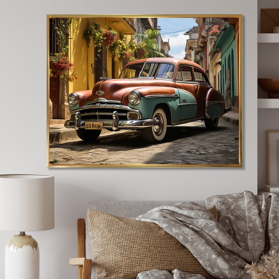 Designart "Legacy Of Vintage Cuban Cars" Cuba Floater Framed Canvas Art Print