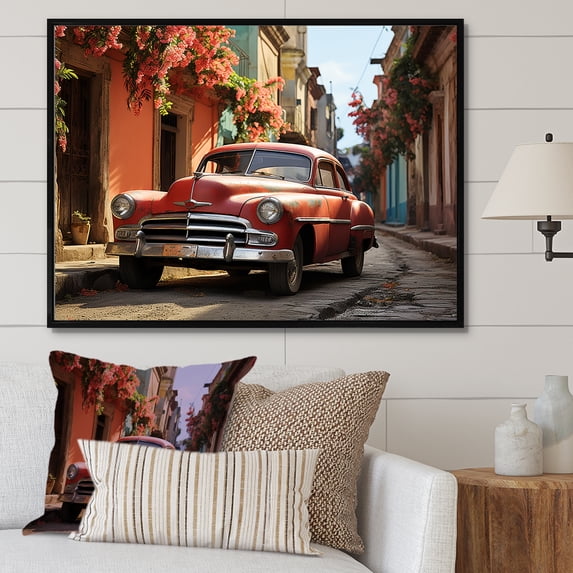 Designart "Legacy Of Vintage Cuban Cars I" Cuba Floater Framed Wall Art Prints