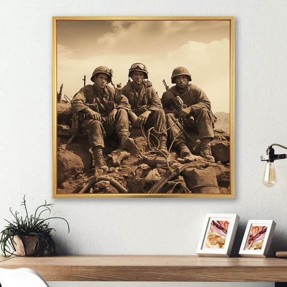 Designart "Legacy Of Wwii: Vintage Military Wars I" Military Floater Framed Wall Art Prints