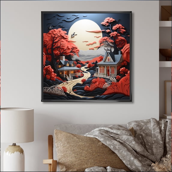 Designart "Legacy Papercut Farmhouse Heartland wall art II" Farm Floater Framed Canvas Print