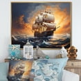 thumbnail image 1 of Designart "Legacy of the Caribbean Pirate Ship III" People Framed Wall Art - Modern Orange Pirate Entryway Framed Wall Art, 1 of 6