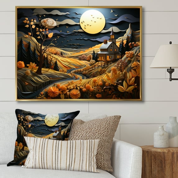 Designart "Legacy of the Country Barn in Papercut I" Farmhouse Floater Framed Wall Art Print