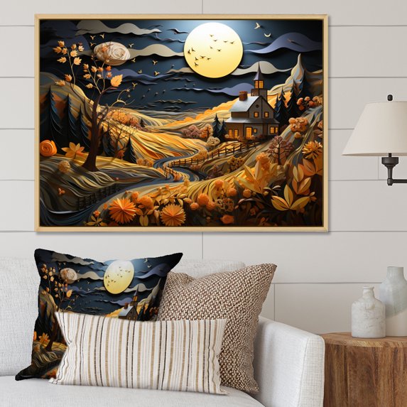 Designart "Legacy of the Country Barn in Papercut I" Farmhouse Floater Framed Wall Art Print
