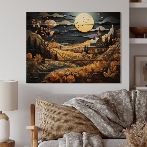 Designart "Legacy of the Country Barn in Papercut I" Farmhouse Print on Natural Pine Wood