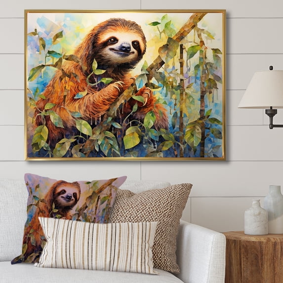 Designart "Leisurely Arboreal Climb I" Sloth Floater Framed Wall Decor