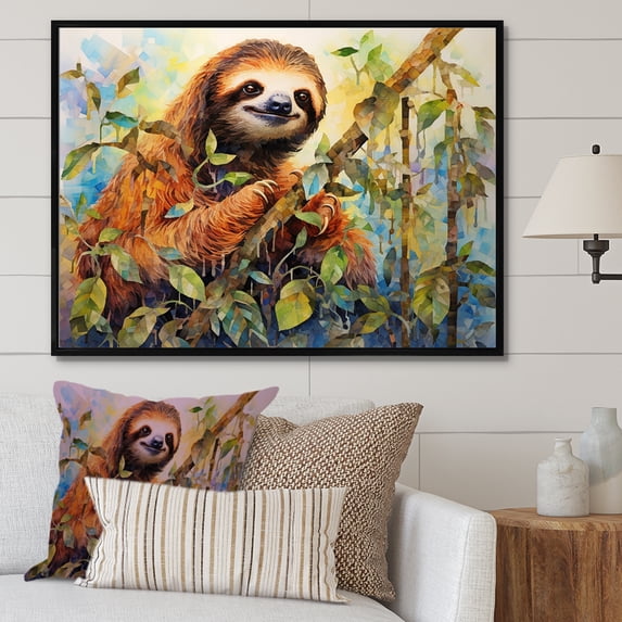 Designart "Leisurely Arboreal Climb I" Sloth Floater Framed Wall Decor