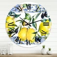 thumbnail image 1 of Designart 'Lemon Ornament On Blue Geometrical Pattern Ii' Tropical Wall Clock, 1 of 5