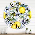 thumbnail image 1 of Designart 'Lemon Ornament On Blue Geometrical Pattern Iii' Tropical Wall Clock, 1 of 5