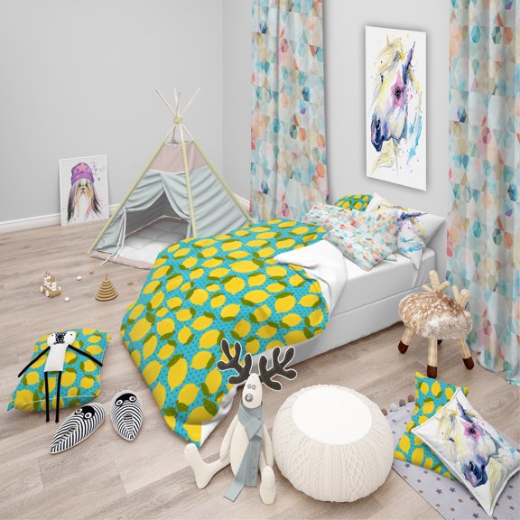 Designart 'Lemon Pattern' Tropical kids Duvet Cover Set