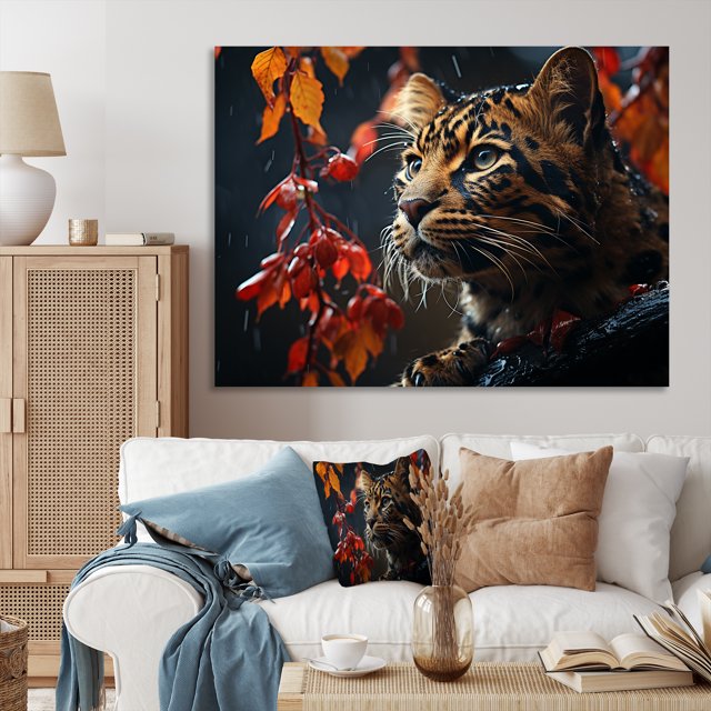 Designart "Leopard Captured in Autumn Scenery I" Animals Wall Art