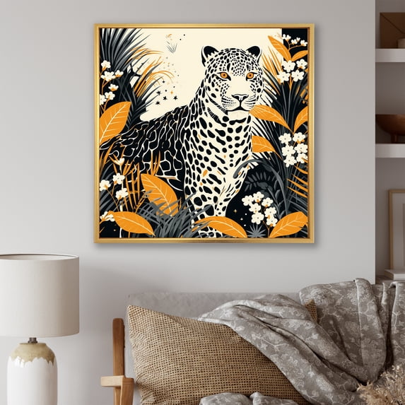Designart "Leopard Collage in Yellow and Blue III" Animals Framed Wall Art - Yellow Leopard/Cheetah Bedroom Framed Canvas Wall Art