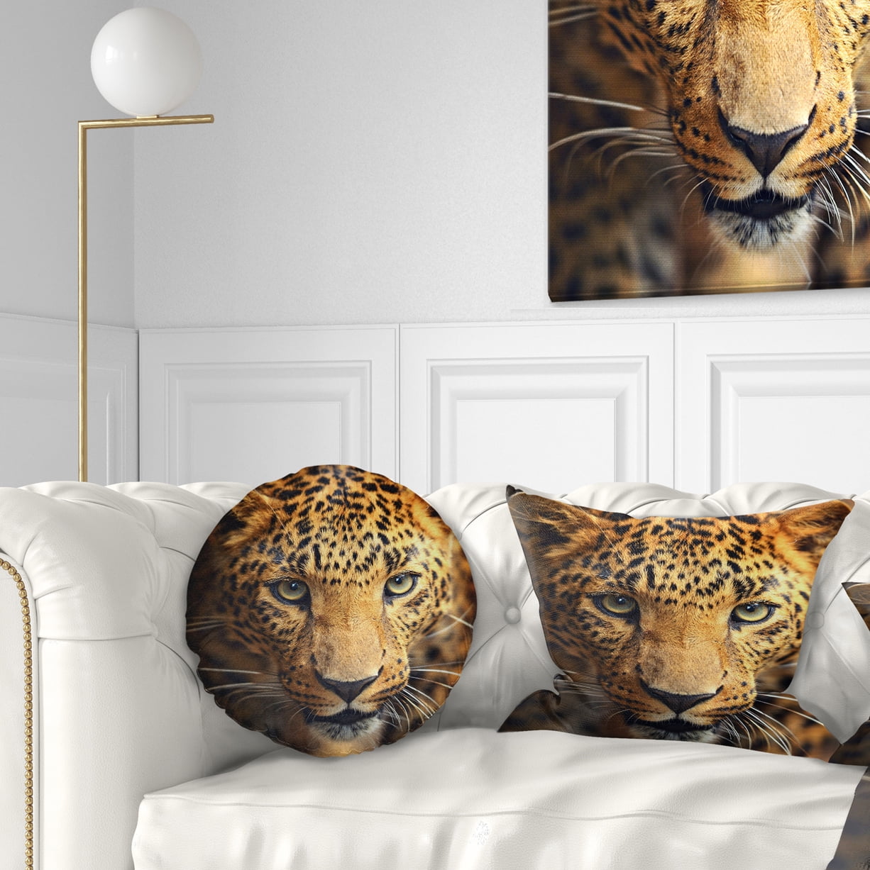 Designart Leopard Face Close Up - Abstract Throw Pillow - 12x20